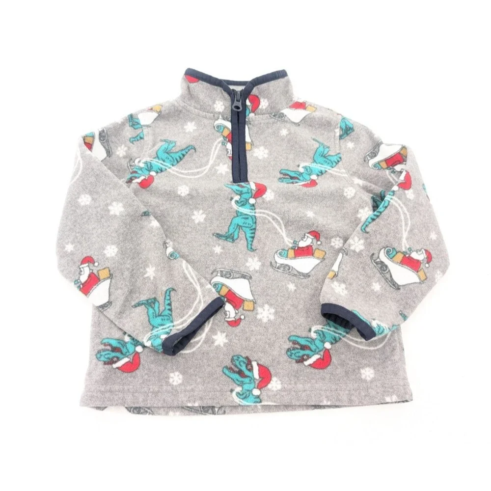 OshKosh B'gosh Dinosaur Fleece Christmas Gray Quarter Zip Sweater Size 3T